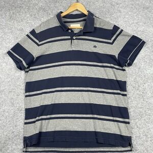 Aeropostale Shirt Mens 2XL Blue Gray Striped Short Sleeve Preppy‎ Polo Y2K